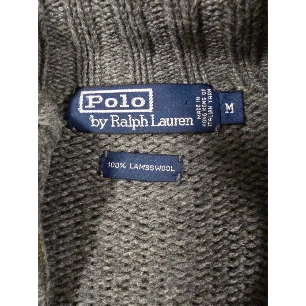 Vintage Polo Ralph Lauren Mens Gray 100% Lambswool Full Zip Mock Sweater Size M